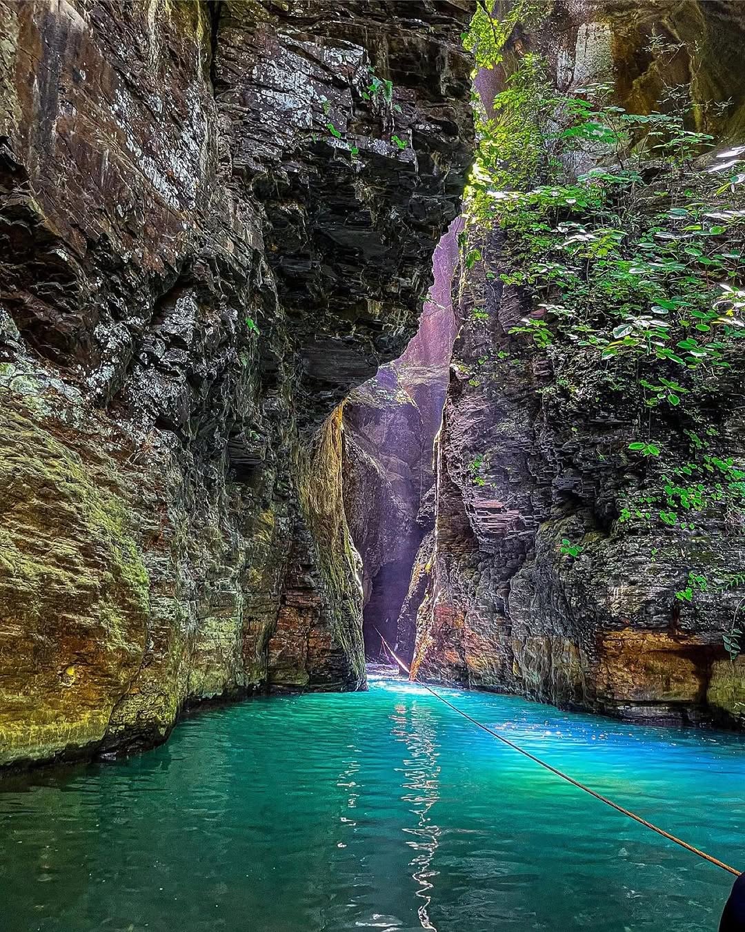 Canyon swim through the turquoise gorge, La Leona Waterfall