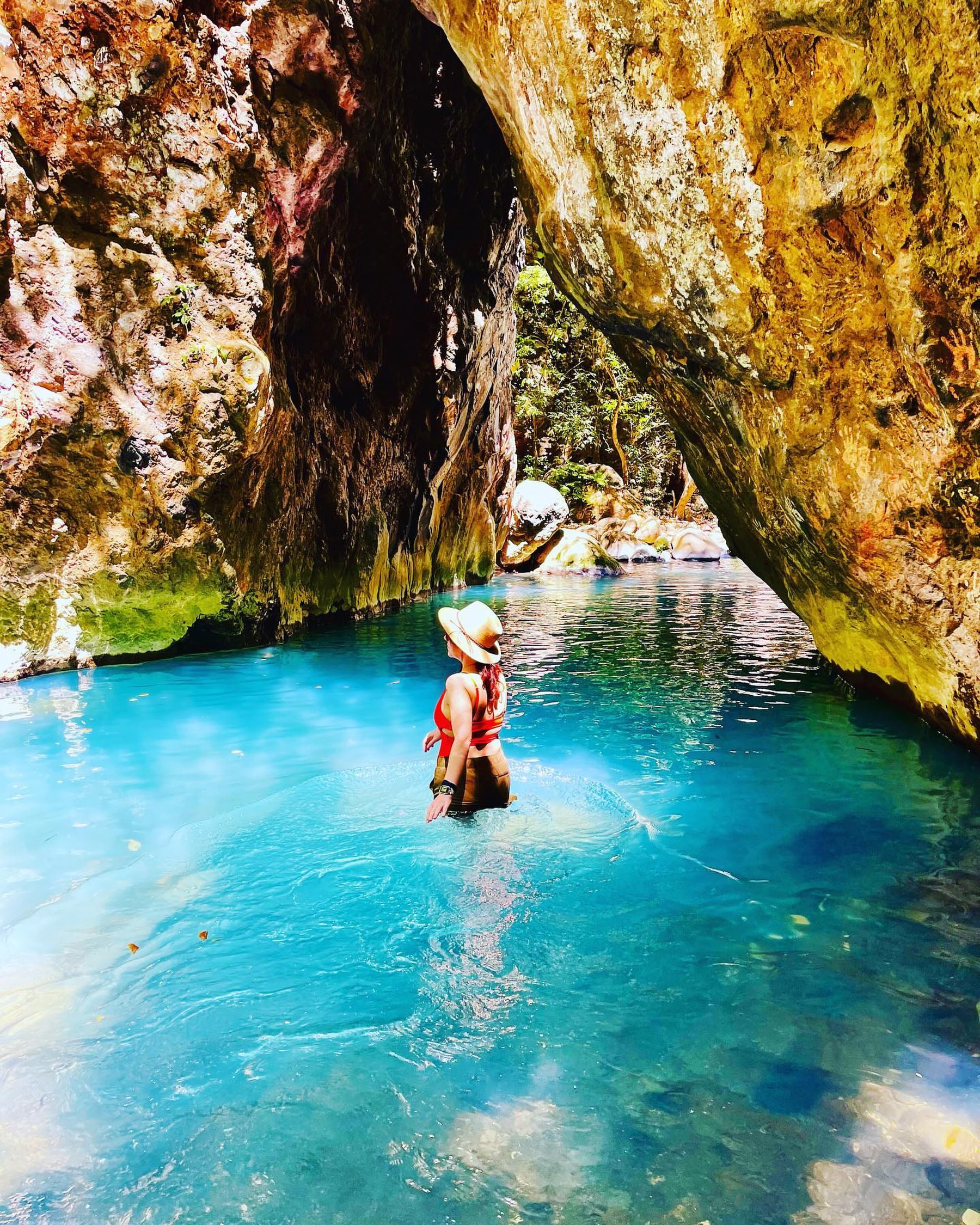 Turquoise canyon swim at La Leona Waterfall, Costa Rica