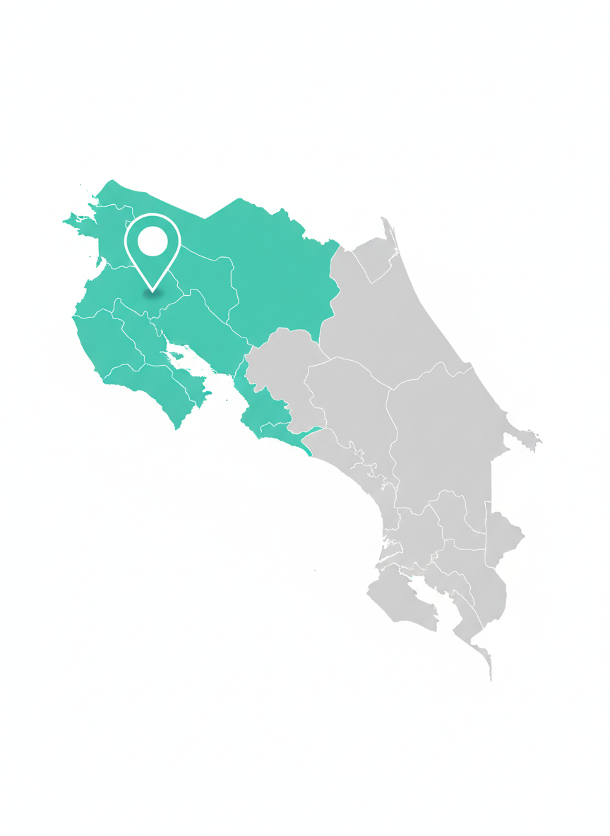 Curubandé, Guanacaste, Costa Rica — map showing Guanacaste province highlighted in turquoise